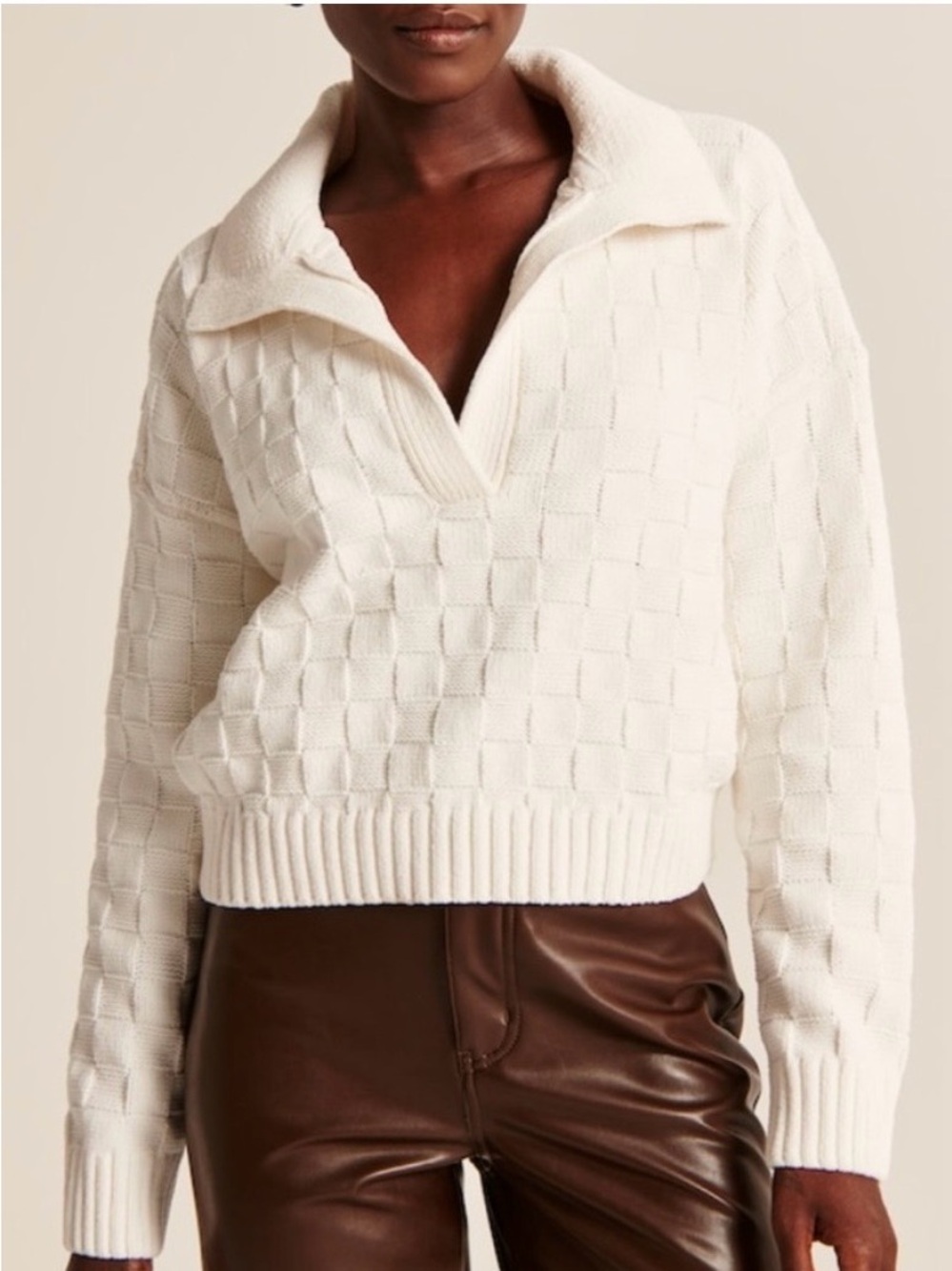 Abercrombie & Fitch Cream Collared Knit Sweater